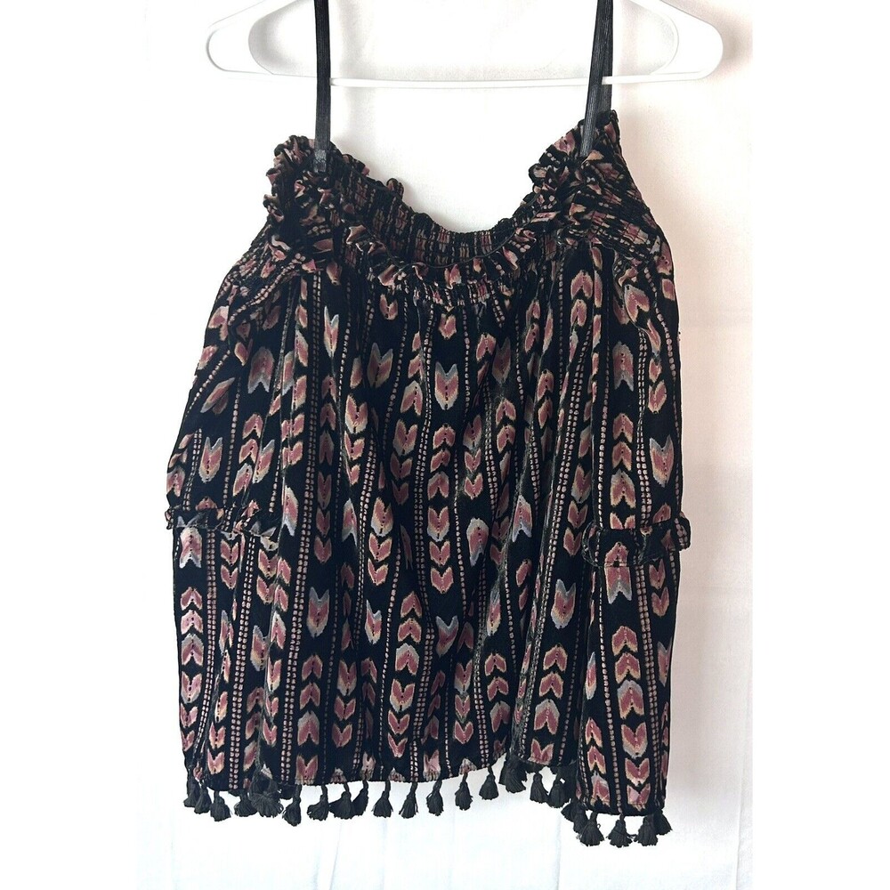 Miss Me Womens Medium Renaissance Bohemian Hippie Velvet Tassel Trim Top